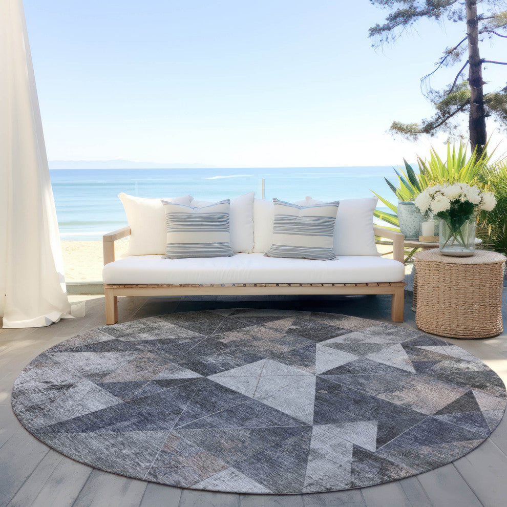 Machine Washable Indoor/Outdoor Chantille ACN1888 Gray 8' x 8' Round Rug