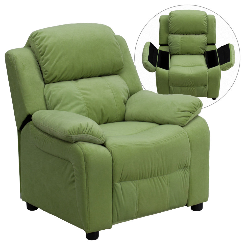 Deluxe Padded Avocado Microfiber Kids Recliner with Storage Arms