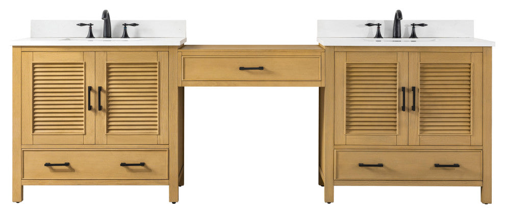Estate Double Sink Bathroom Vanity Modular Set, Oak, 102", Double Sink