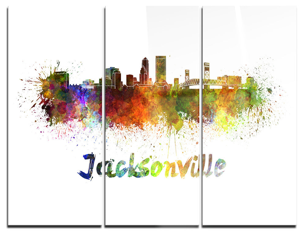 "Jacksonville Skyline" Glossy Metal Wall Art, 3 Panels, 36"x28"