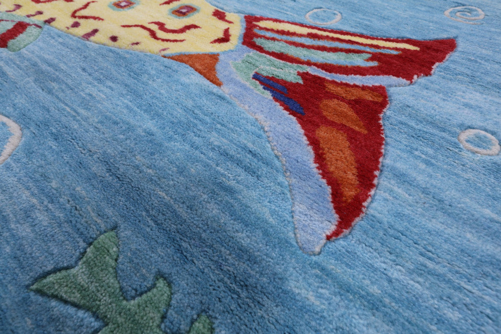 8' 11" X 12' 5" Gabbeh Fish Design Handmade Wool Rug - Q15559