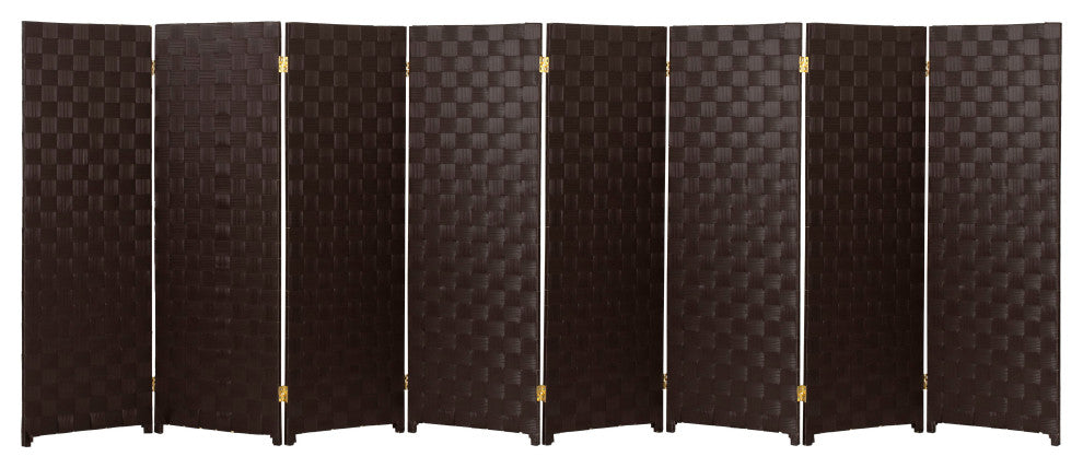 4 ft. Short Woven Fiber Outdoor All Weather Room Divider 8 Panel Dark Brown
