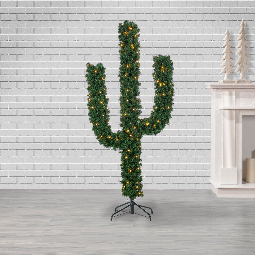 5' Southwest Cactus Tree With 200 UL Warm White and Multicolor LED Lights