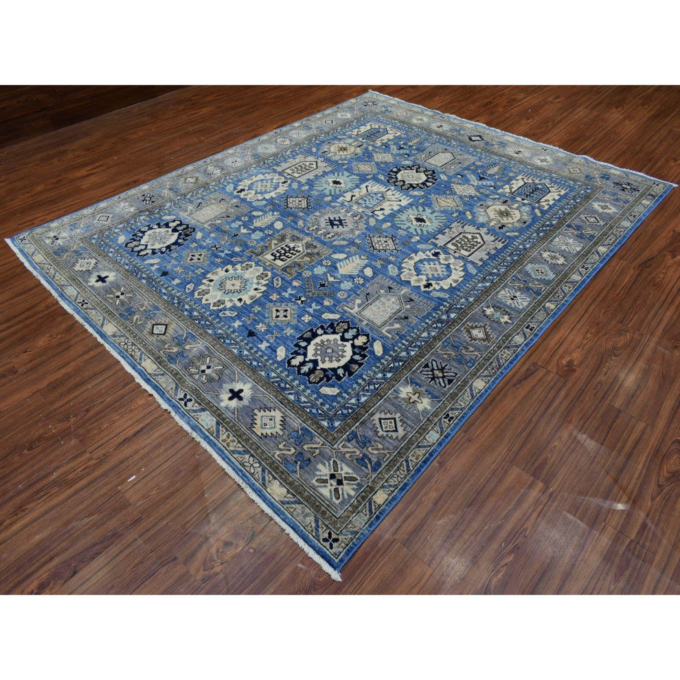 Light Blue, Organic Wool Hand Knotted, Afghan Ersari Oriental Rug, 8'1"x9'9"