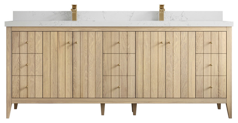 Atlanta Oak 84" Double Sink Bath Vanity, White 2" Empira Quartz