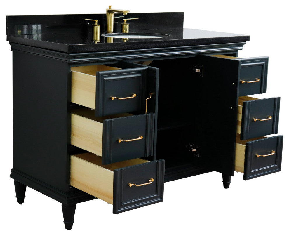 49" Single Sink Vanity, Dark Gray Finish With Black Galaxy Granite