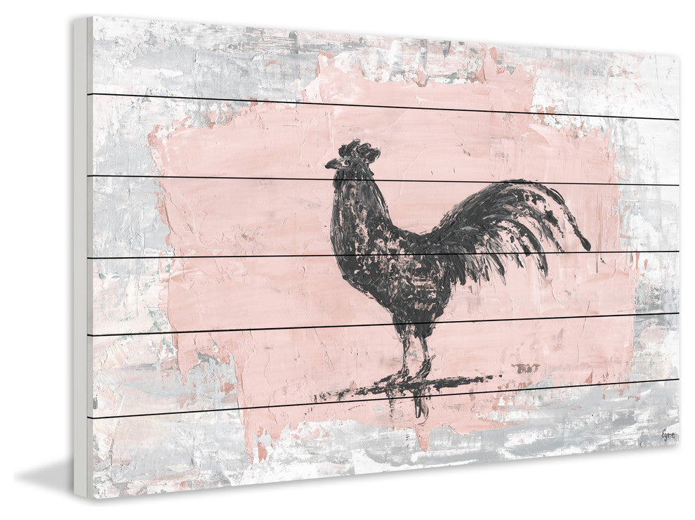 "Tranquil Rooster" Painting Print on White Wood, 45"x30"