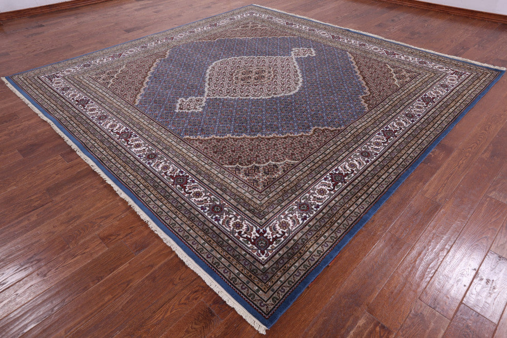 10' Square Wool & Silk Persian Tabriz Hand Knotted Rug - Q13011
