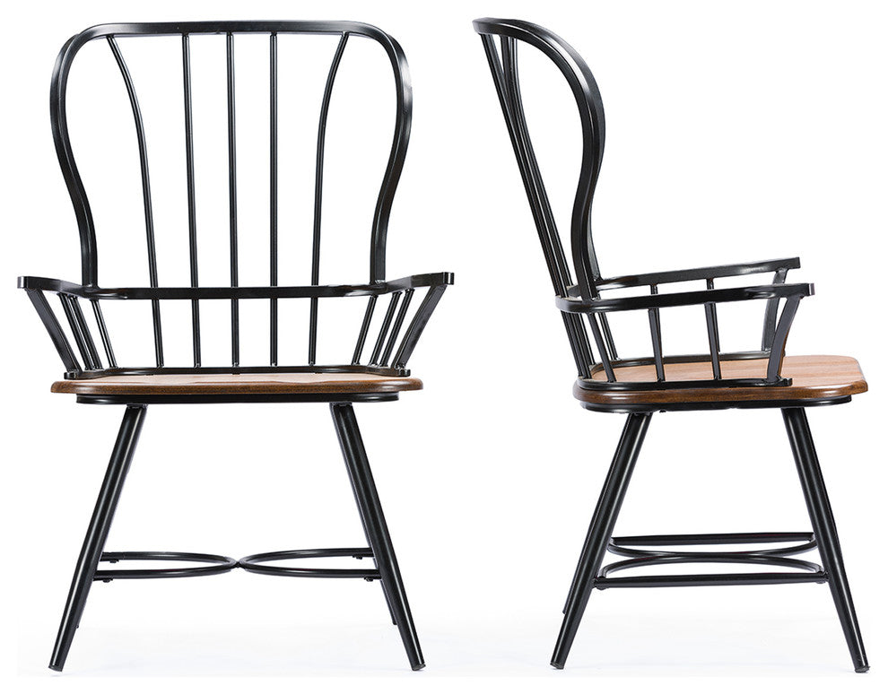 Longford Dining Arm Chairs, Set of 2, Dark Walnut/Black