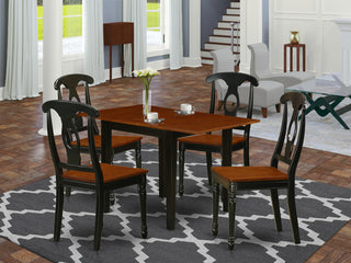 5Pc Dining Set Features A Drop Leaf Table, 4 Chairs, Black, Cherry