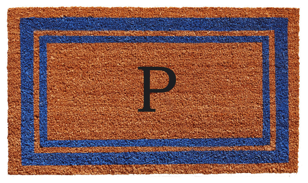 Blue Border 18"x30" Monogram Doormat, Letter P
