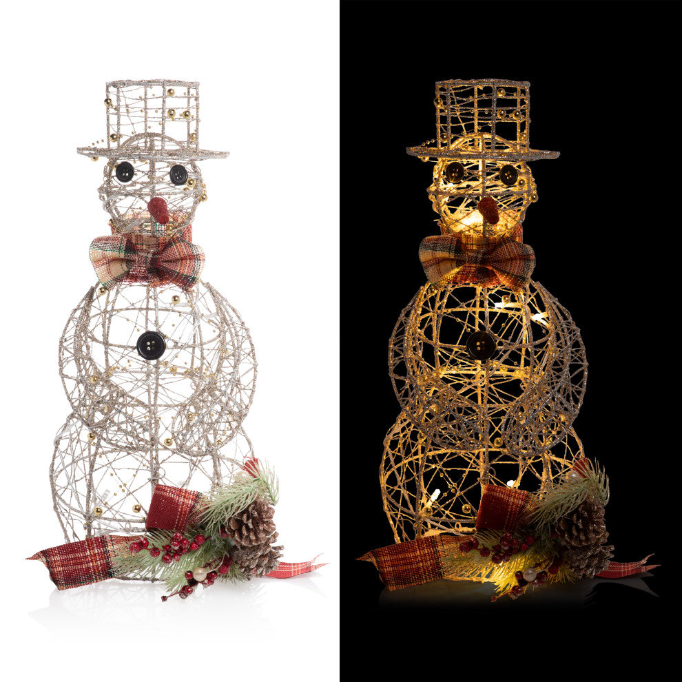 Gold Wire Snowman DÃ©cor with Warm White LED Lights, 9"l X 8"w X 18"h (Small)