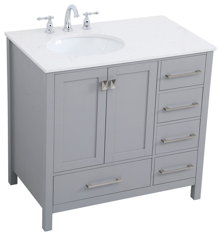 Iris 36" Single Bathroom Vanity, Gray With Backsplash