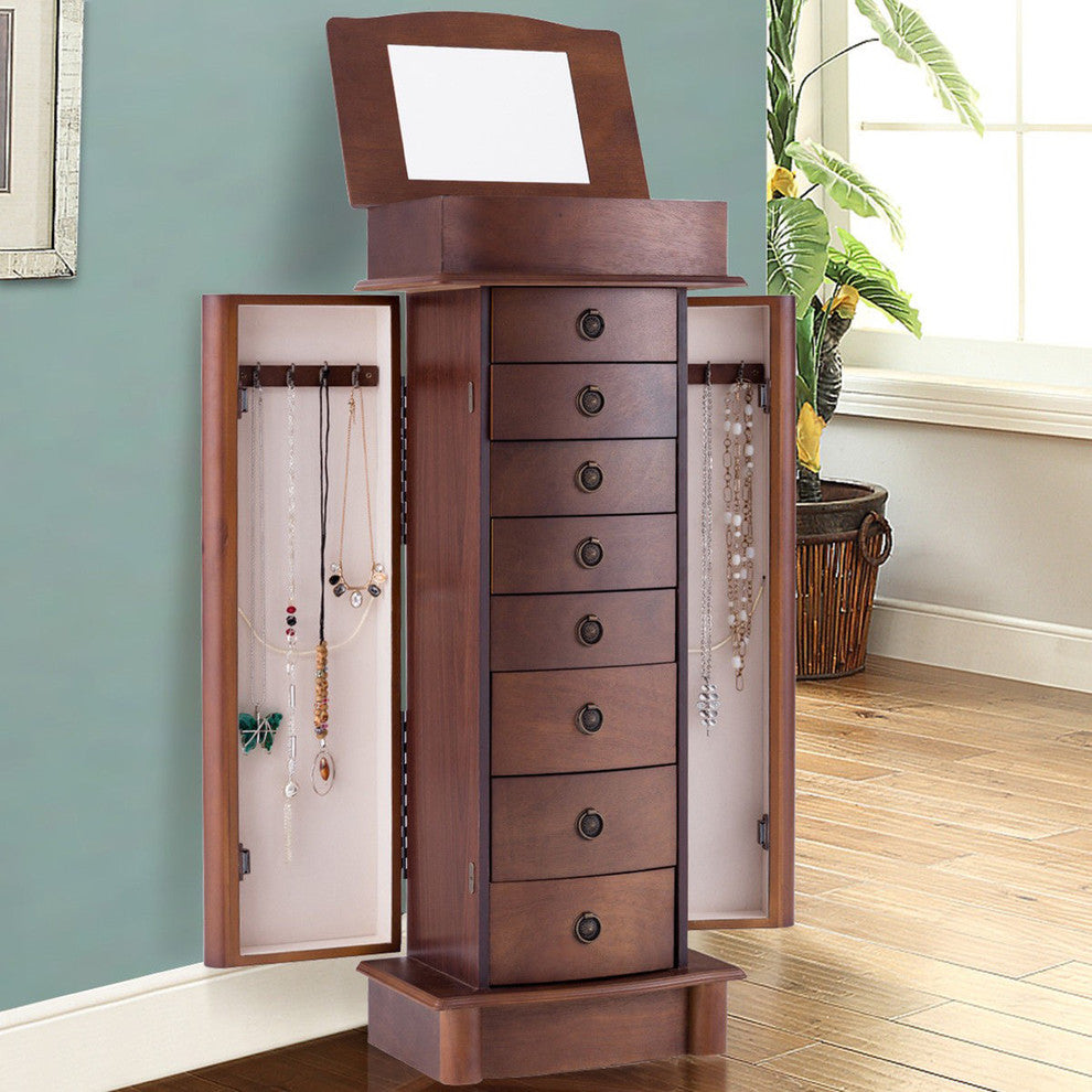 Wood Armoire Storage Chest Box Stand Jewelry Cabinet