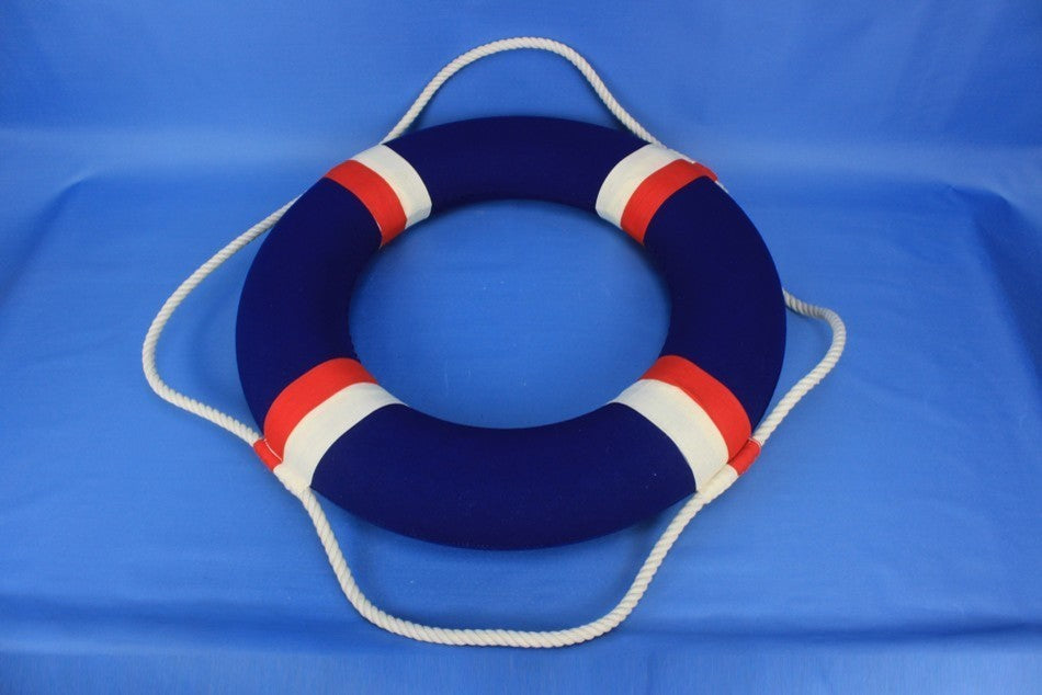 Lifering Life Preserver Decoration Nautical Bathroom Decor, White, 20", Blue Jac