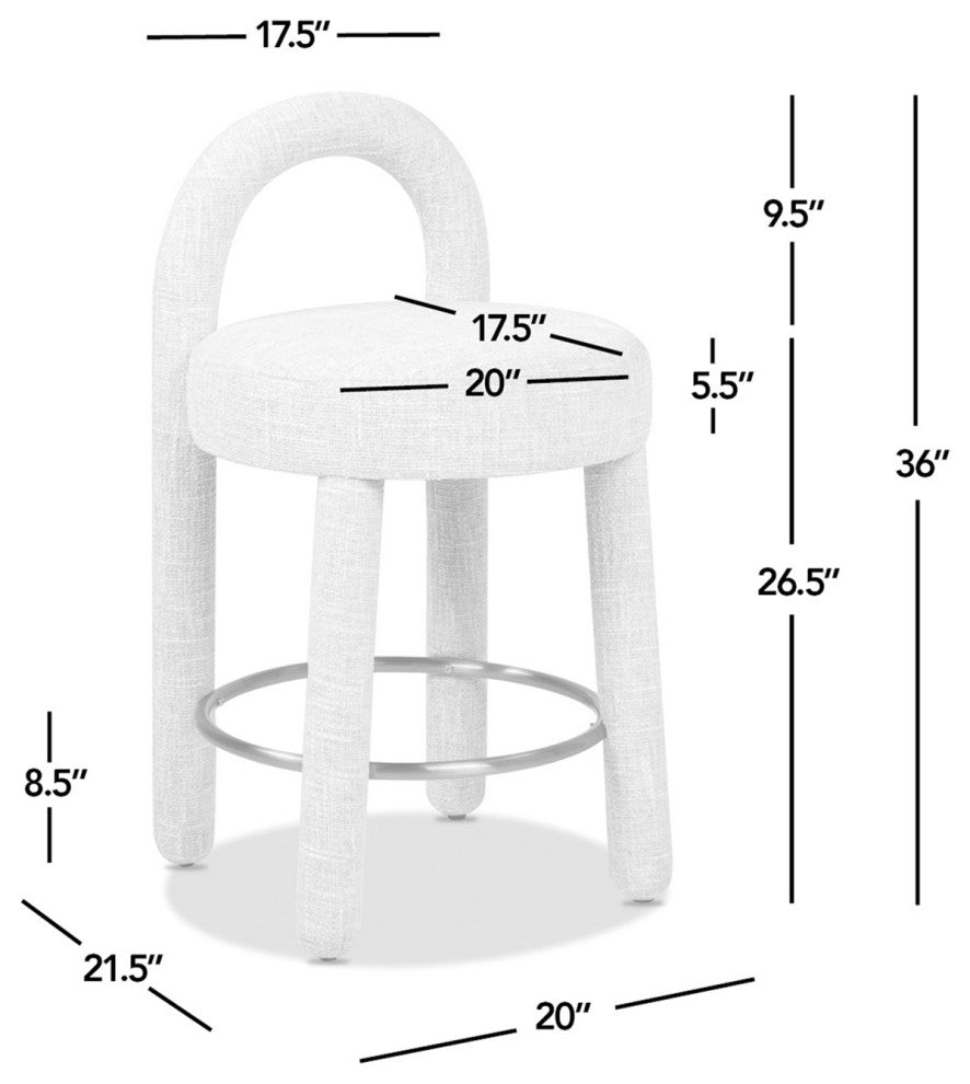 Penny 26.5" Round Arched Upholstered Counter Stool, Set of 2, Travertine Beige