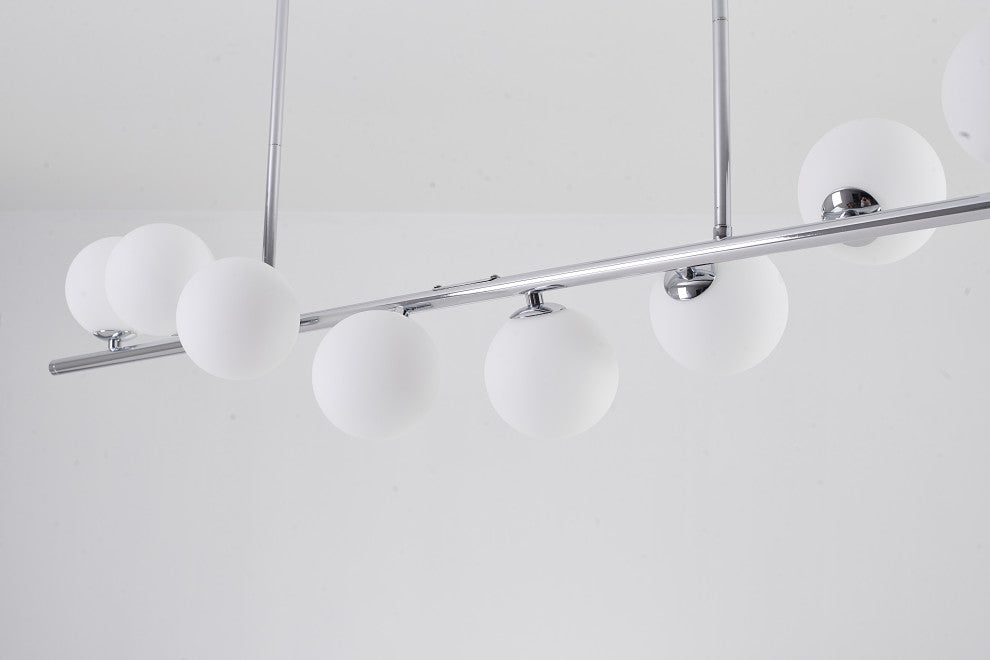 8-Light 42" Black Metal Chandelier With Glass Shades, Chrome