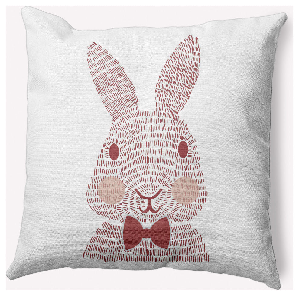 Monochrome Bunny Easter Decorative Throw Pillow, Ligonberry Red, 16x16"