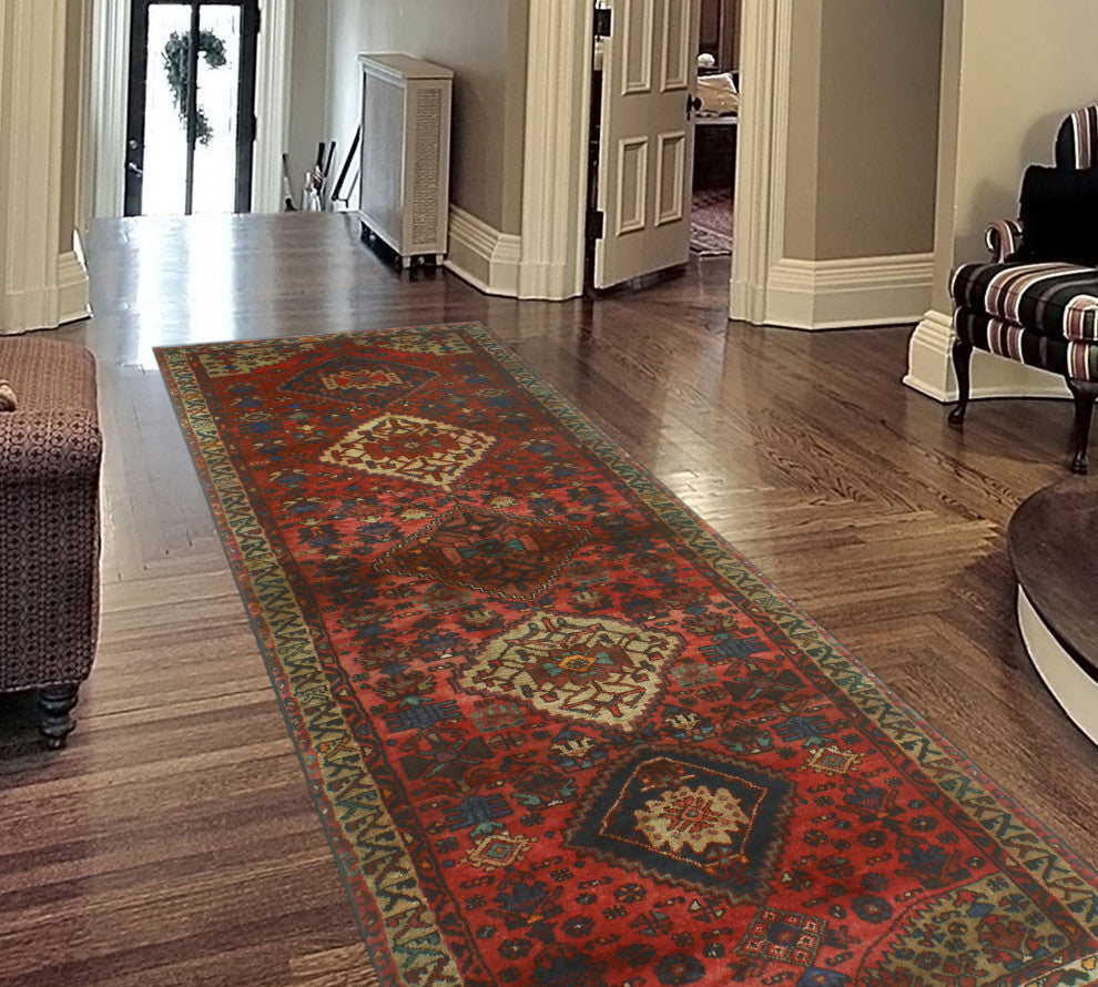 Fine Vintage Distressed Salome Rust/Beige Runner, 3'4x10'1