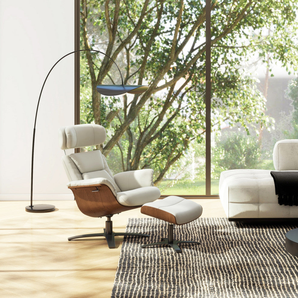 Jovan 31.5" Genuine Leather Adjustable Recliner Lounge Chair, Porcelain White