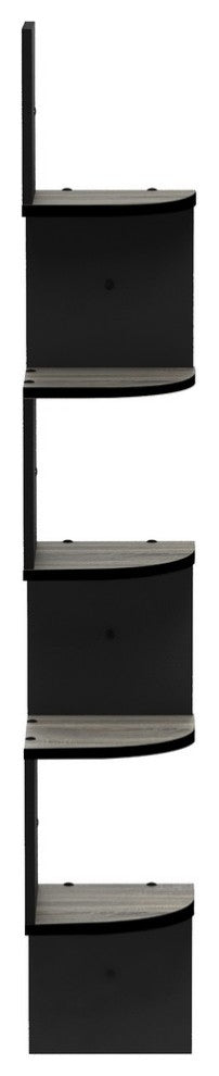 Furinno 5-Tier Wall Mount Floating Radial Corner Shelf, French Oak Gray/Black