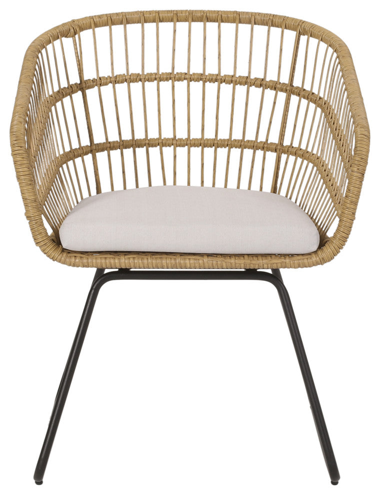 Edson Outdoor Wicker 2 Seater Chat Set With Cushion, Light Brown