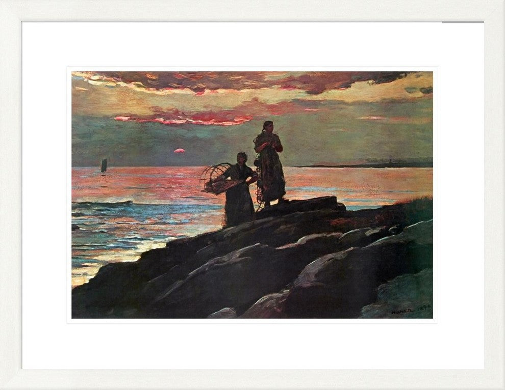 "Sunset Saco Bay" Framed Digital Print by Winslow Homer, 31x24"