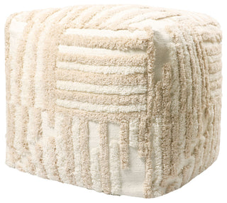 Stacy Garcia Beige/Cream Modern Striped Cube Pouf, 18"x18"x18"