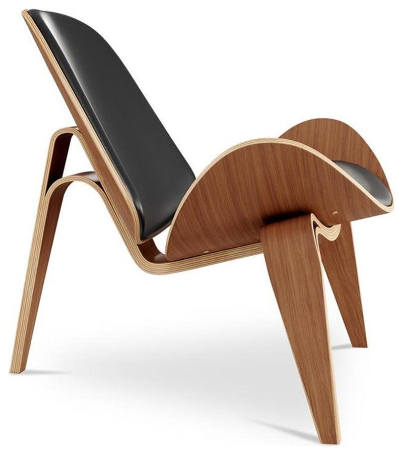 Aron Living 13.8" Wood and Genuine Leather Arch Shell Chair in Black