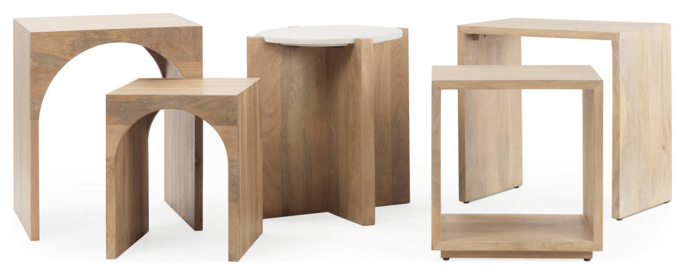 Alanna Light Brown Solid Wood Square Nesting Tables