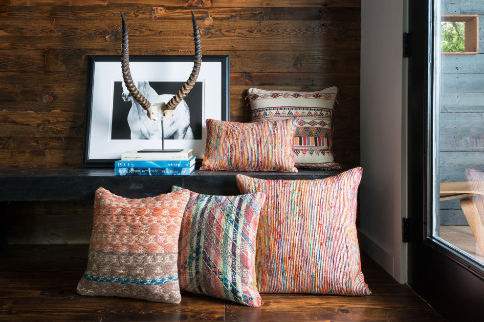 Recycled Sari Silk With Texture Throw Pillow, Rust / Multi, 22"x22", Polyester/P