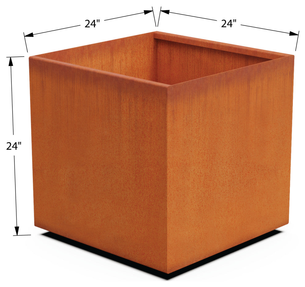 Corten Steel Planter, Cube Large - 24"lx24"wx24"h
