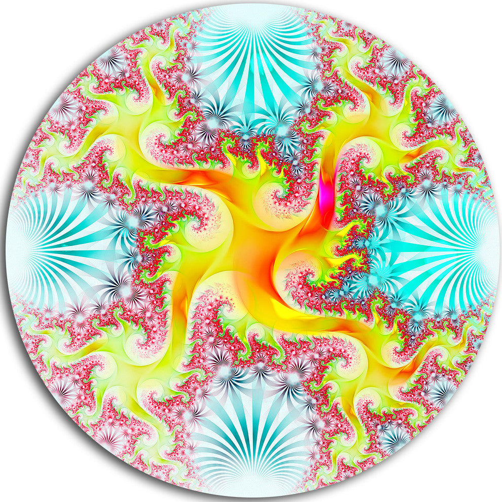 Glowing Golden Fractal Flower, Abstract Round Wall Art, 23"