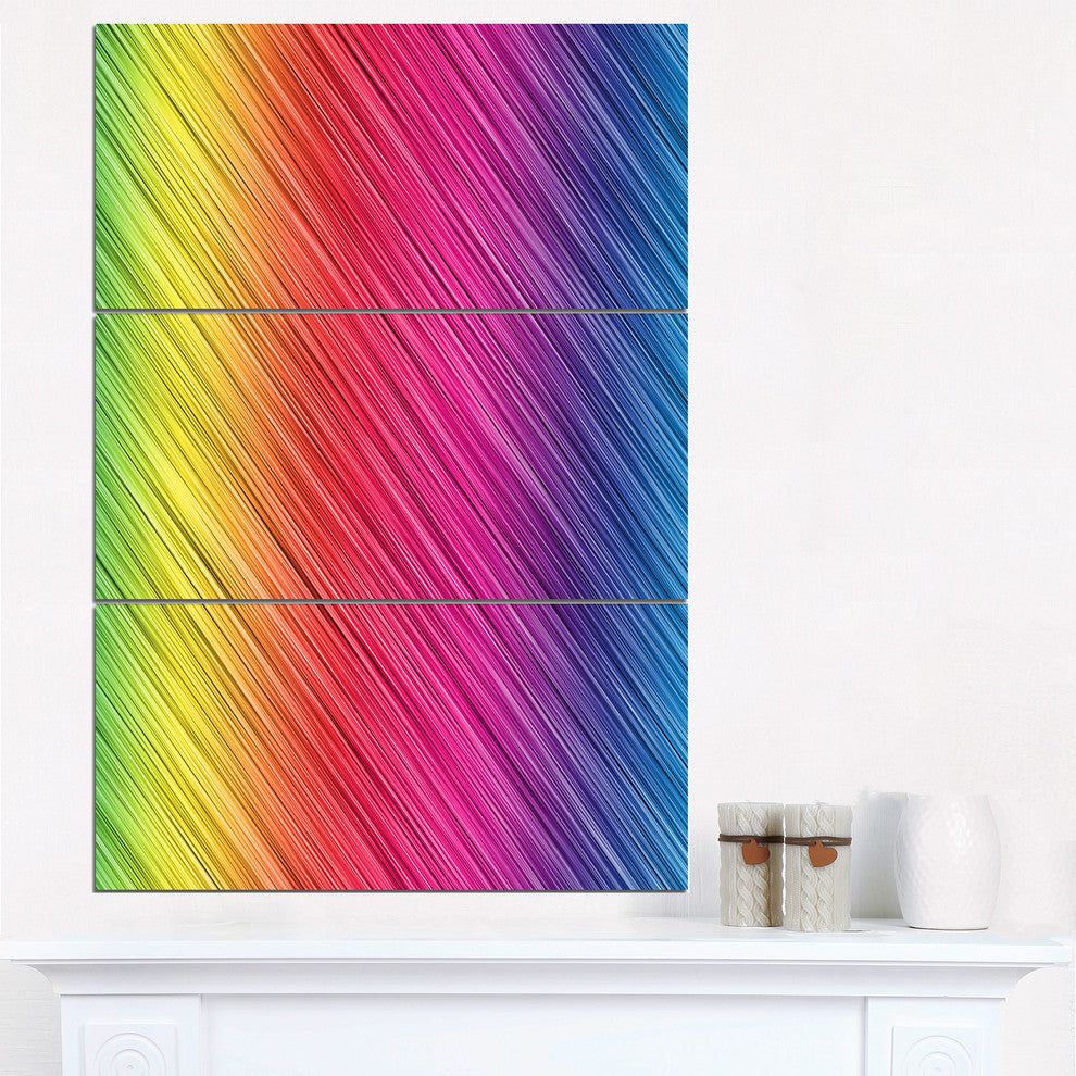 "Multi-Color Neon Glowing Lines" Digital Metal Wall Art, 3 Panels, 28"x36"