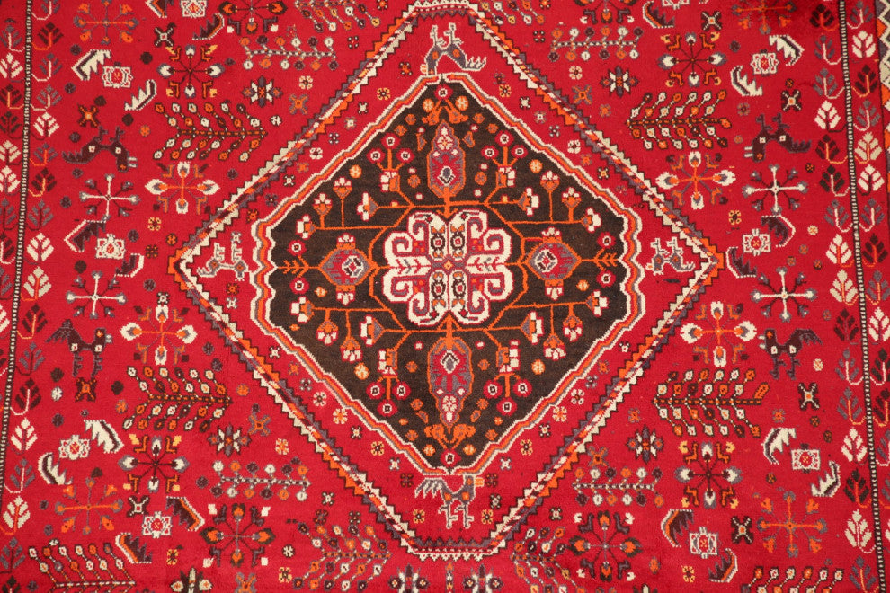 Consigned, Faded Traditional Handmade Vintage-Style Persian Area Rug, Red, 5x8