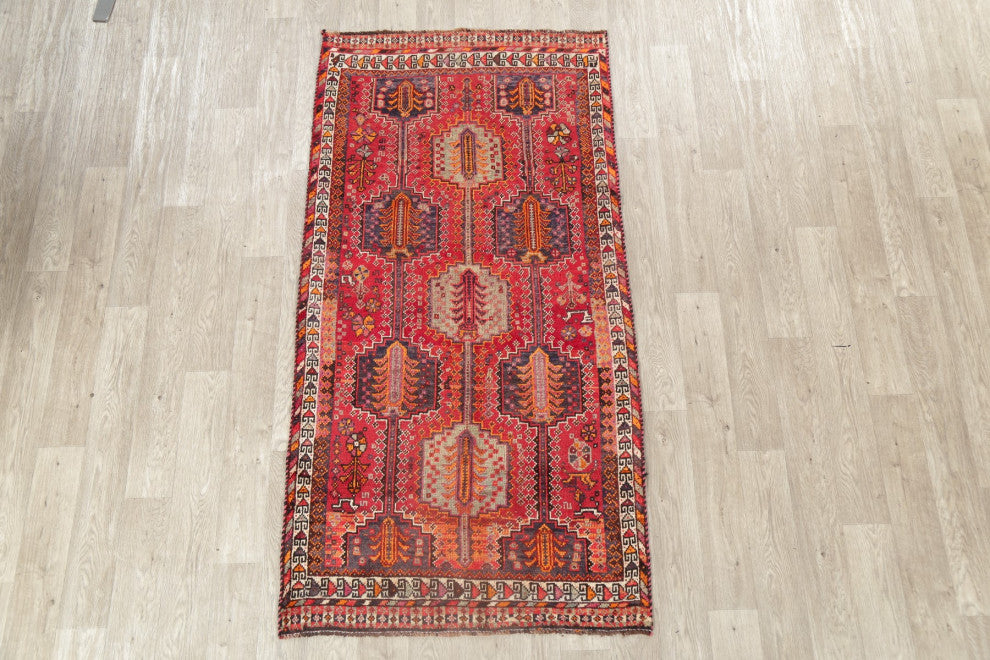 Consigned, Vintage Oriental Hand-Knotted Traditional Persian Area Rug, Red, 4x7