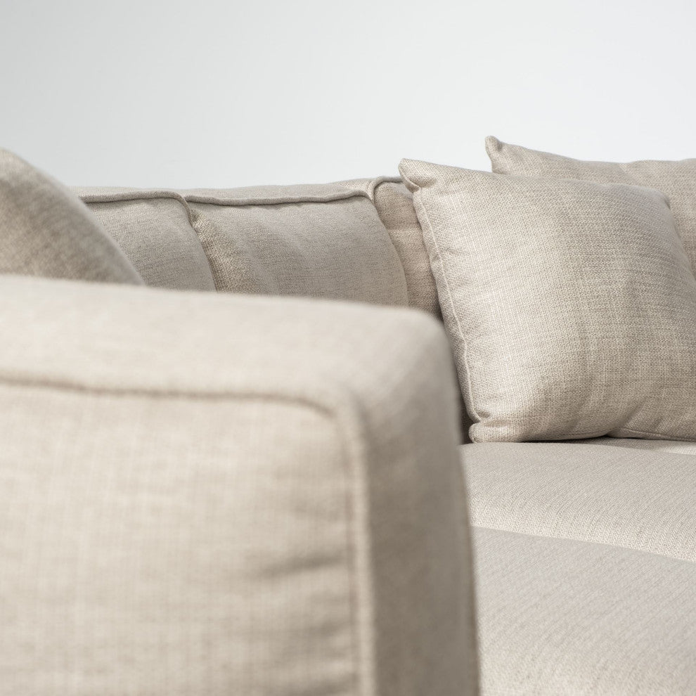 Denali III Beige Fabric, Solid Wood Frame Sectional Sofa, Cream/Brown, Right