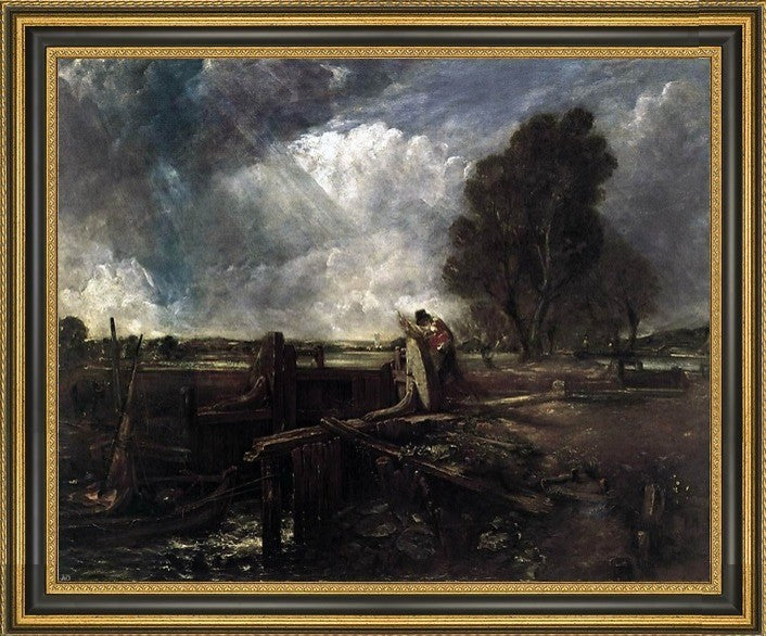 John Constable a Boat at the Sluice sketch Framed Premium Canvas Print, 16"x20"