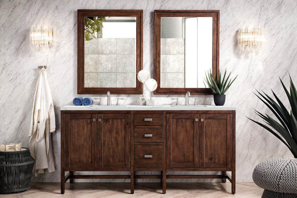 Addison 72" Double Vanity Cabinet, Mid Century Acacia, Ethereal Noctis, Three-Hole