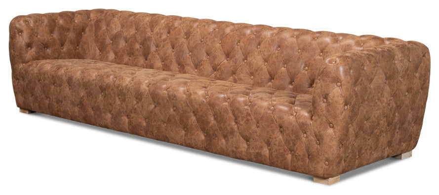 112" Long Tufted Leather Stanley Sofa Tan