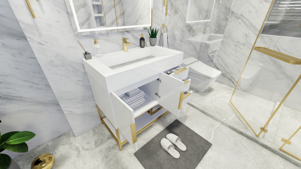 Madison 36" Freestanding Vanity with Reinforced Acrylic Sink, High Gloss White