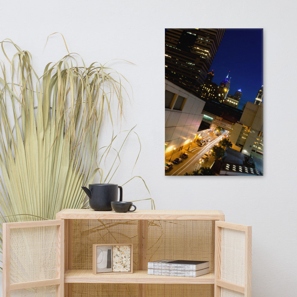 Light Trails in Philly Night Photography Canvas Wall Art Print, 24" X 36"