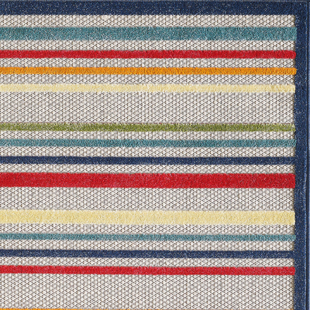 8"x10" Navy Colorful Striped Indoor Outdoor Area Rug