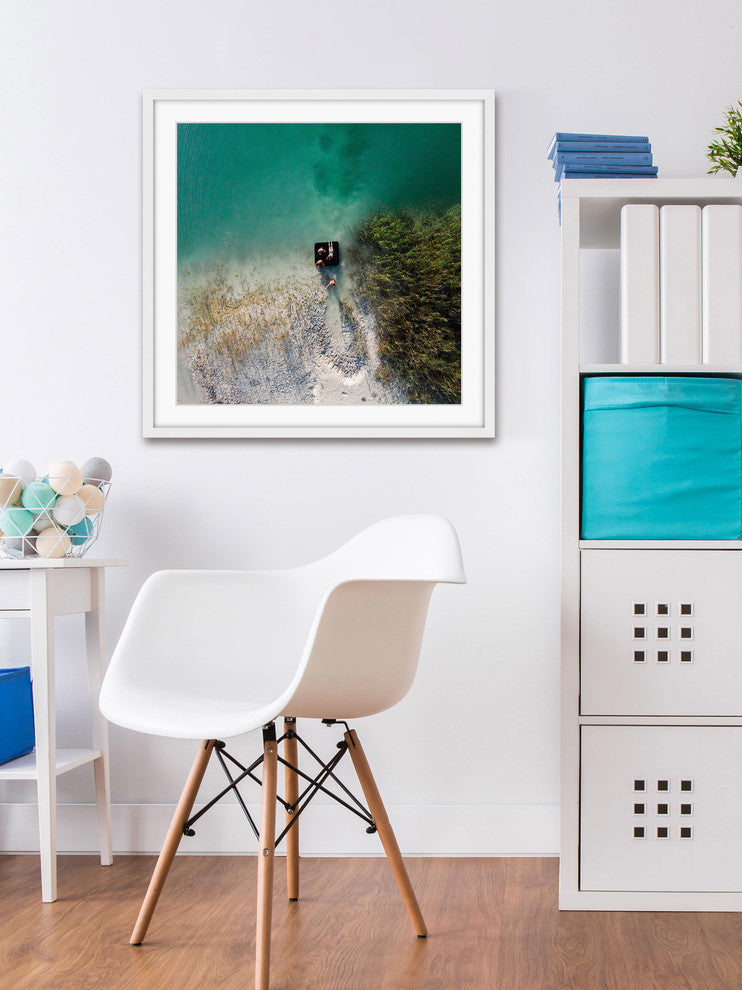 "Aqua Lake Chill" Framed Print by Karolis Janulis