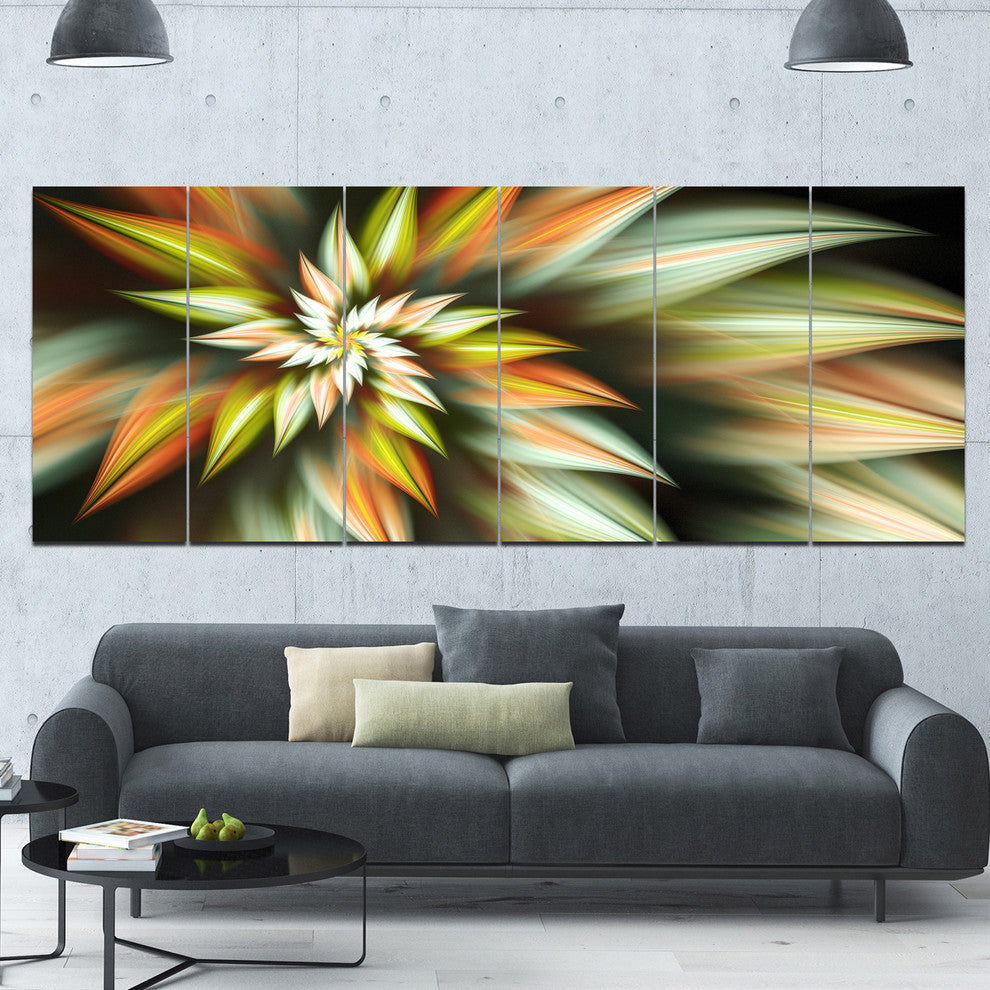 Exotic Brown Fractal Spiral Flower, Abstract Canvas Art Print, 70"x28", 6 Panels