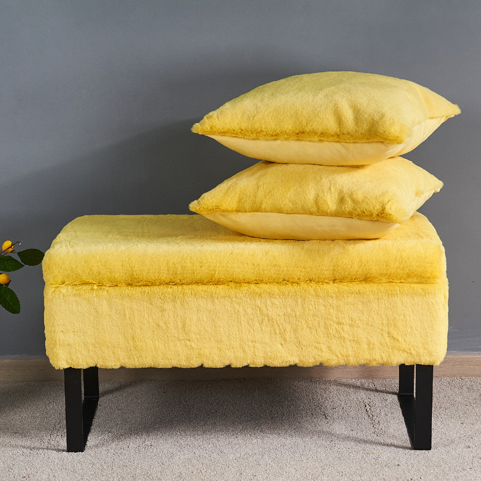 Heavy Faux Fur Storage Sunshine Yellow Ottoman 18" x 36" x 10"