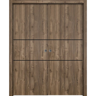 French Double Pocket Doors 64 x 84 | Planum 0014 Walnut with  | Kit Trims Rail