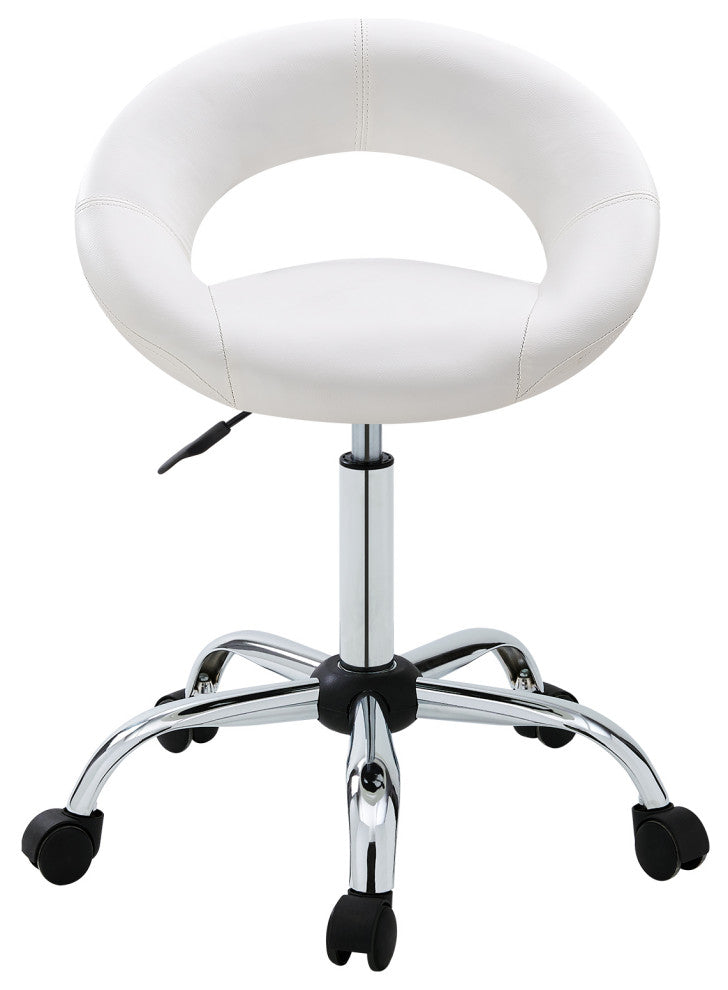 Open-Back Salon Spa Rolling Stool, White-Pu