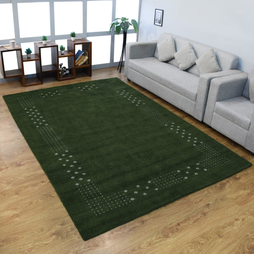HAND KNOTTED LOOM SILK ECO-FRIENDLY AREA RUG -5'x8',Rectangle,Green,Contemporary