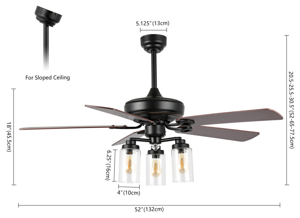 Lucas 52" 3-Light Rustic Mobile-App/Remote-Controlled Ceiling Fan, Black/Clear